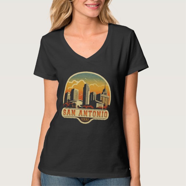 Retro stil San Antonio Texas stadssiluett T Shirt (Framsida)