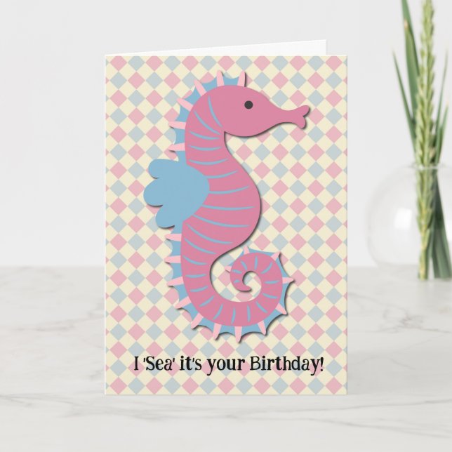 Retro Stil Seahorse Roligt Pun Birthday Card Kort (Framsida)