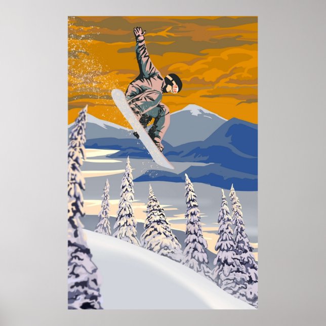 Retro stil Snowboard-konst Poster (Framsidan)