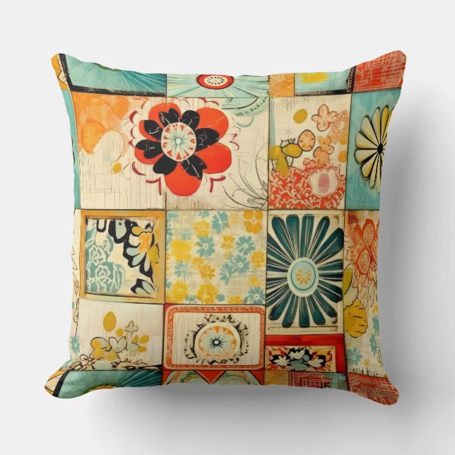 Retro Stil Sömlös fyllning Kudde (Framsida)