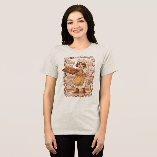 Retro Stil Söt Bakning Konditor Illustration T Shirt (Framsida Full)