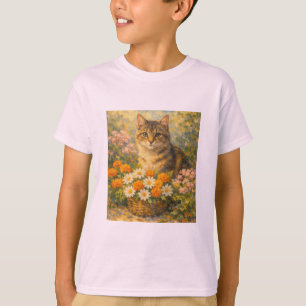 Retro Stil Sött Kattunge i Blomsterträdgård T-Shir T Shirt