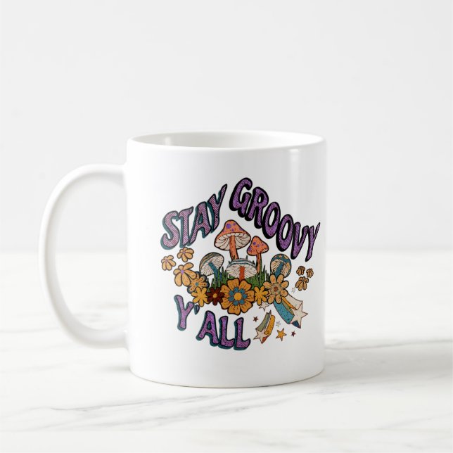 Retro Stil Stanna Groovy Y'all Mushroom - Flowers Kaffemugg (Vänster)