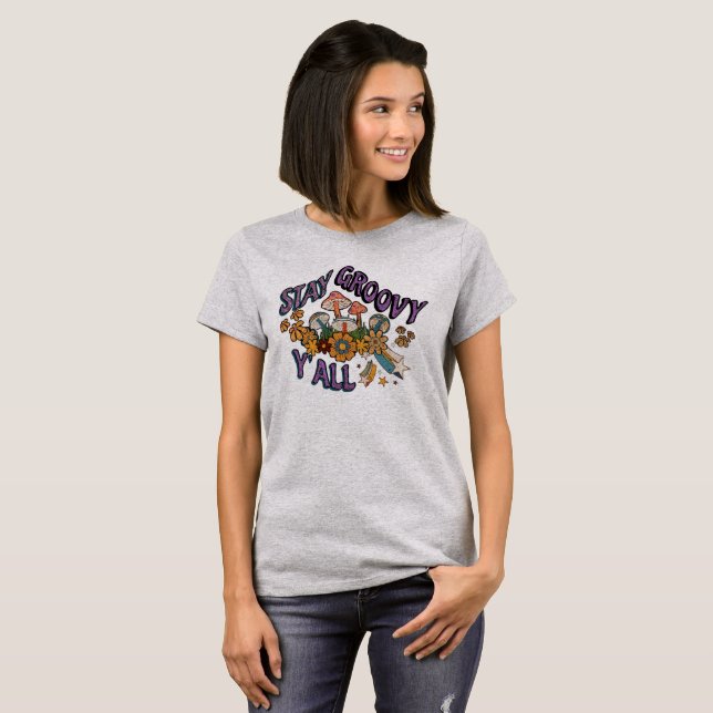 Retro Stil Stanna Groovy Y'all Mushroom - Flowers T Shirt (Hel framsida)