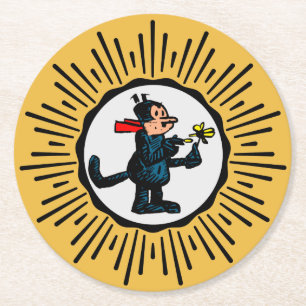 Retro-Stil Starburst Tecknad Cat Round Underlägg Papper Rund