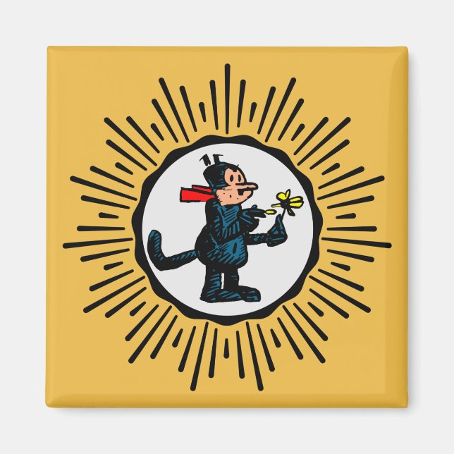 Retro-Stil Starburst Tecknad Kattkvadratmagnet Magnet (Framsidan)