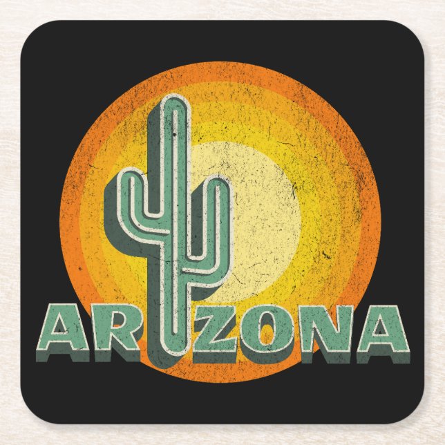 Retro stil sunset with Arizona text design Underlägg Papper Kvadrat (Framsidan)