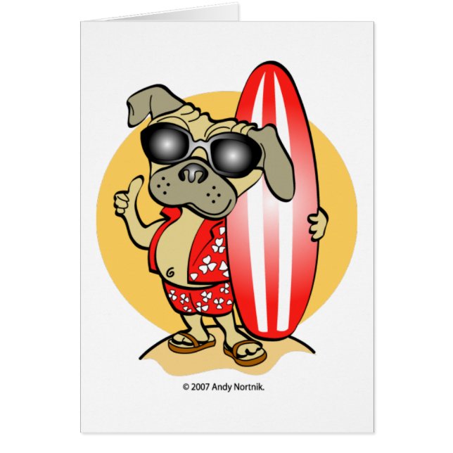 Retro stil Surfin Pug Cards OBS Kort (Framsidan)