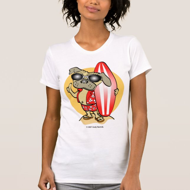 Retro Stil Surfin'Pug Women's Tees Tee (Framsida)