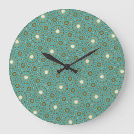 Retro Stil Teal Brown Mönster Wall Clock Stor Klocka