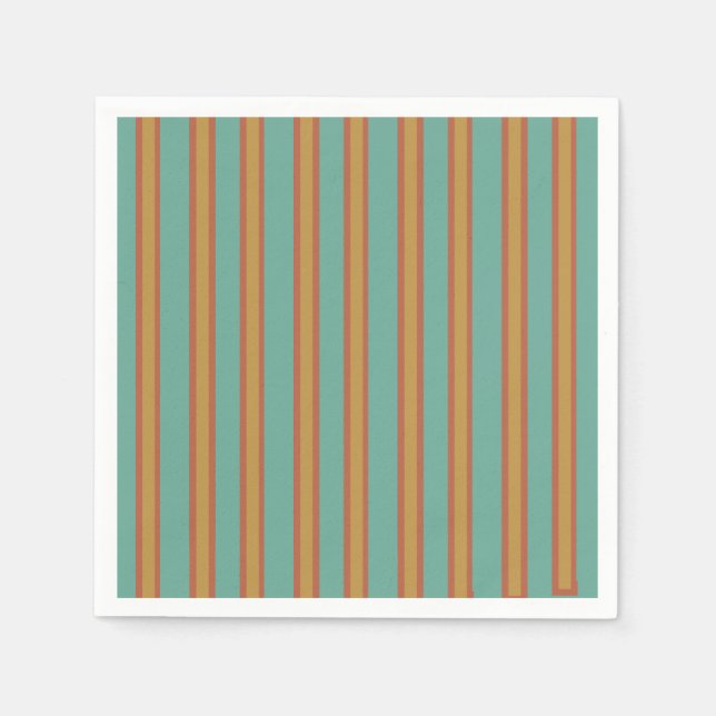 Retro Stil Teal Brown Mustard Stripe Pappersservett (Framsidan)