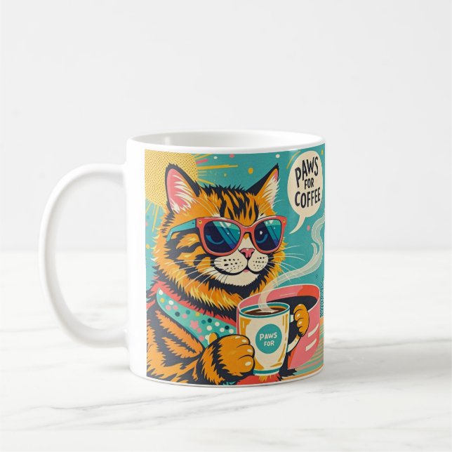 Retro-stil tecknad-katt med överdimensionerad svam kaffemugg (Vänster)