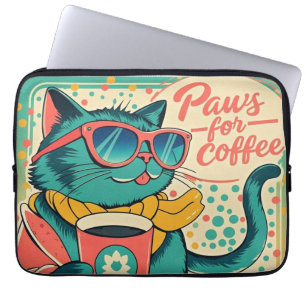 Retro-stil tecknad-katt med överdimensionerad svam laptop fodral