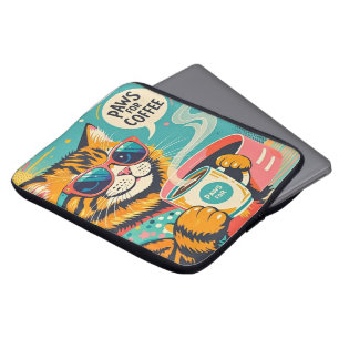 Retro-stil tecknad-katt med överdimensionerad svam laptop fodral