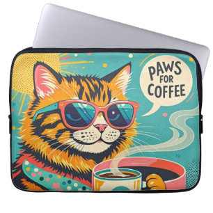 Retro-stil tecknad-katt med överdimensionerad svam laptop fodral