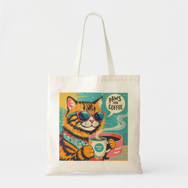 Retro-stil tecknad-katt med överdimensionerad svam tygkasse (Framsidan)