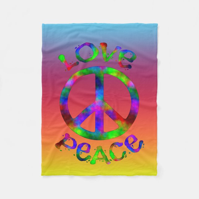 Retro Stil Tie-Dye Peace och Kärlek Fleecefilt (Framsidan)