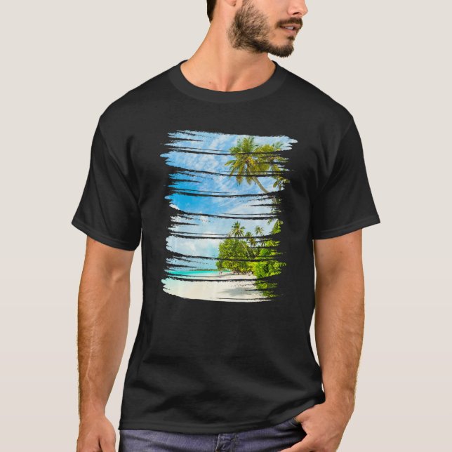 Retro Stil Tropical Beach Sunset Island Handflatan T Shirt (Framsida)