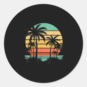 Retro Stil Tropical Vintage Sunset Beach Handflata Runt Klistermärke