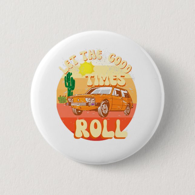 Retro stil vintage sunset and Classic car Knapp (Framsida)