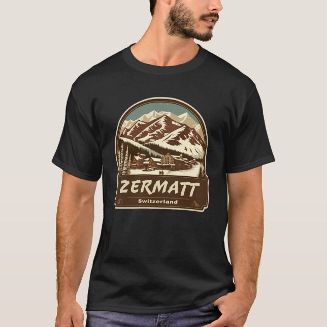 Retro stil Zermatt Schweiz utomhus T Shirt (Framsida)