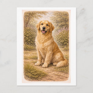 Retro-stilad Golden Retriever Vykort