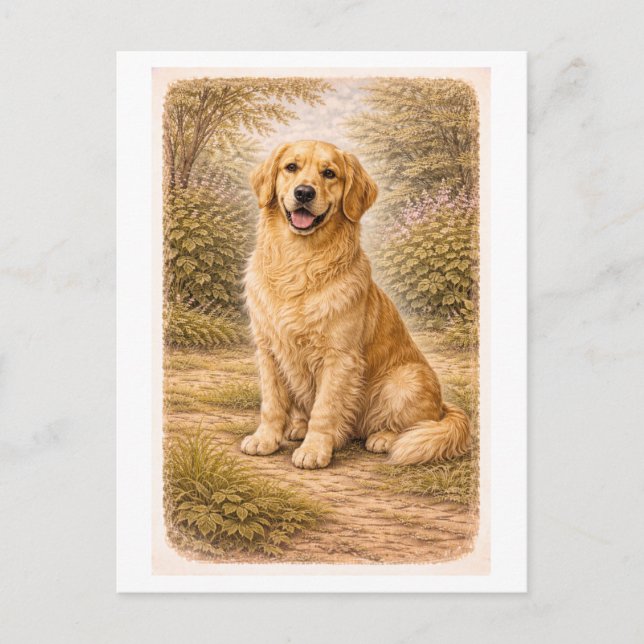 Retro-stilad Golden Retriever Vykort (Framsida)