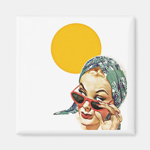RETRO stilfull dam för magnet~ bak röd solglasö Magnet