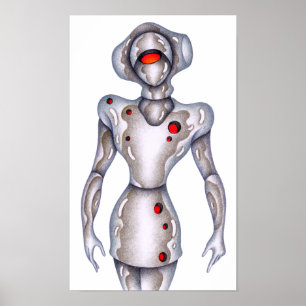 Retro-stiliserad humanoid robot. poster