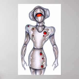 Retro-stiliserad humanoid robot. poster