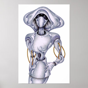 Retro-stiliserad humanoid robot. poster