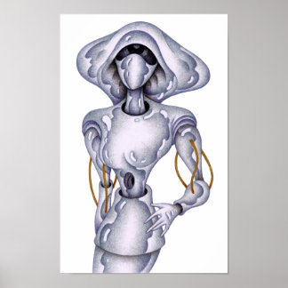 Retro-stiliserad humanoid robot. poster