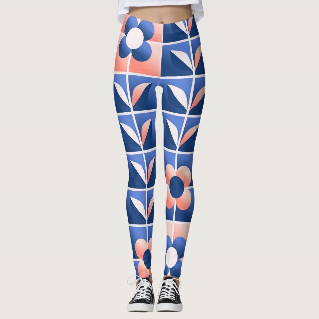 Retro stiliserade blommor: mosaic mönster. leggings (Framsida)