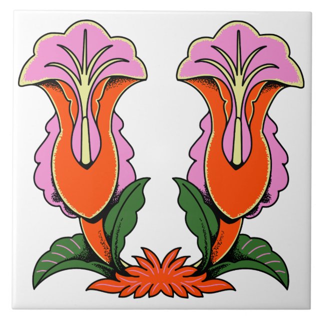 Retro Stiliskt Liljeblomster Botanisk Kakelplatta (Framsidan)