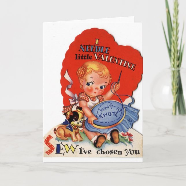 Retro Stitcher Valentines Dag-kort Helgkort (Framsida)