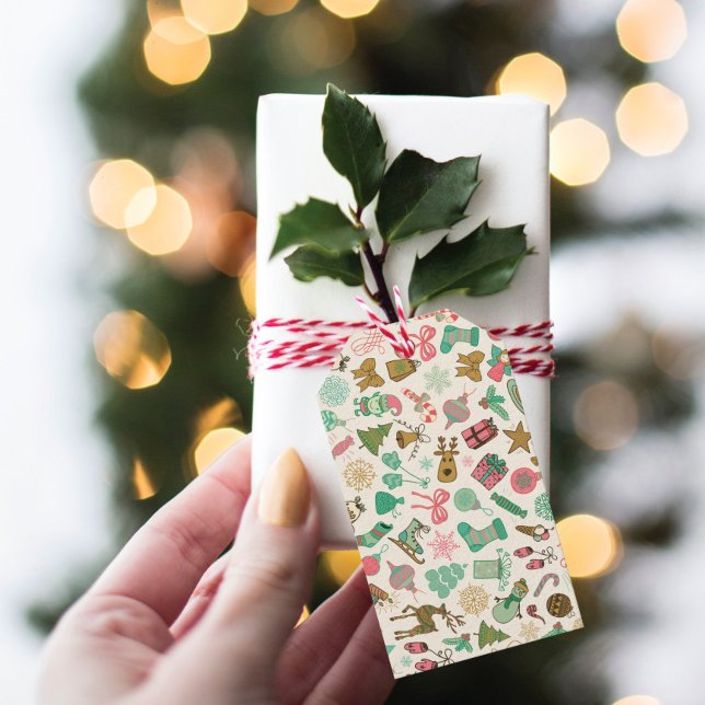 Retro Stollig Ornaments jul Presentetikett (Skapare uppladdad)