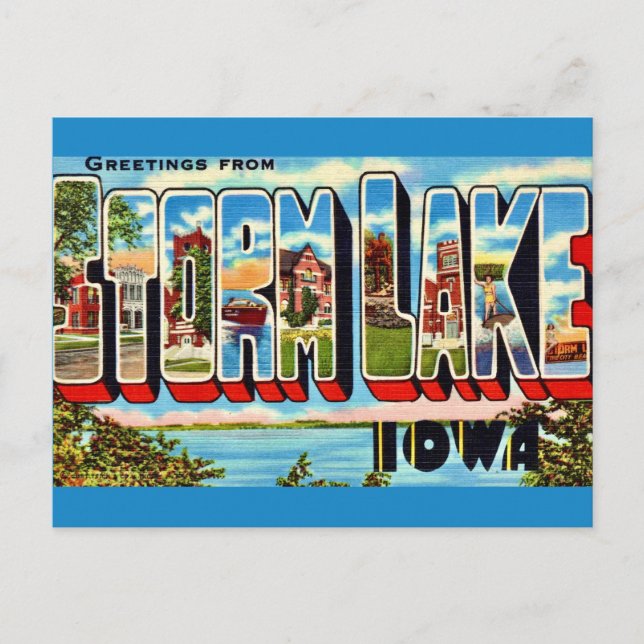 Retro Storm Lake Iowa vykort (Framsida)