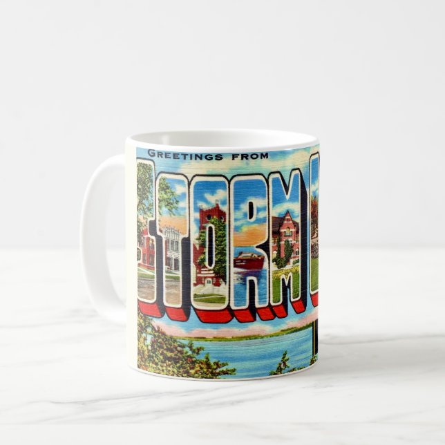 Retro Storm Lake Iowa vykortsmugg Kaffemugg (Framsida vänster)