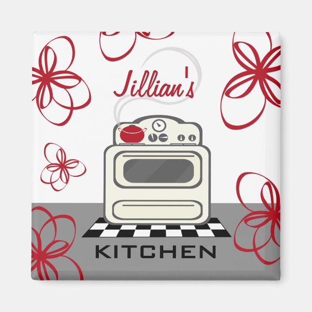 Retro Stove Modern Red & Black Kitchen Magnet (Framsidan)