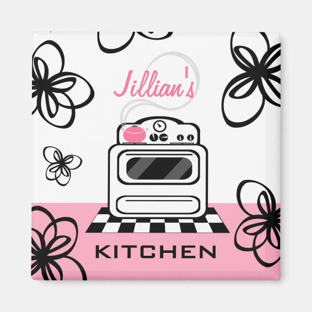 Retro Stove Modern Rosa & Black Kitchen Magnet (Framsidan)