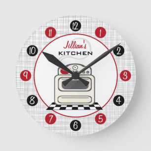 Retro Stove Red & Black Kitchen Clock Rund Klocka