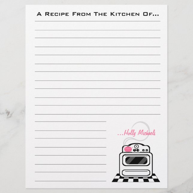 Retro Stove Rosa Kitchen Recipe Papper (Framsida)