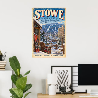 Retro Stowe Vermont skidisplayaffisch Vinterresa v Poster