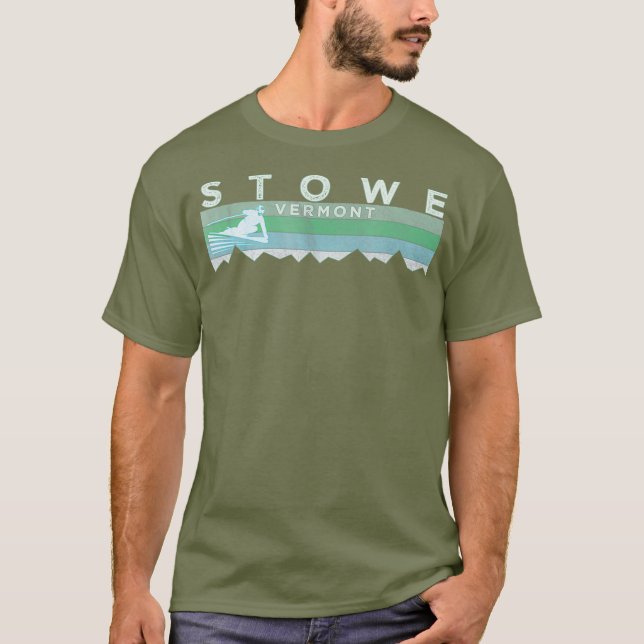 Retro Stowe VT Distress Skiing T Shirt (Framsida)