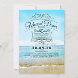 Retro strand blå ombre repetitionsmiddagsinbjudnin inbjudningar