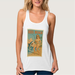 Retro Strand Hajfiske Pin-Up Kustliv Linne Med Racerback