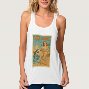 Retro Strand Hajfiske Pin-Up Kustliv Linne Med Racerback
