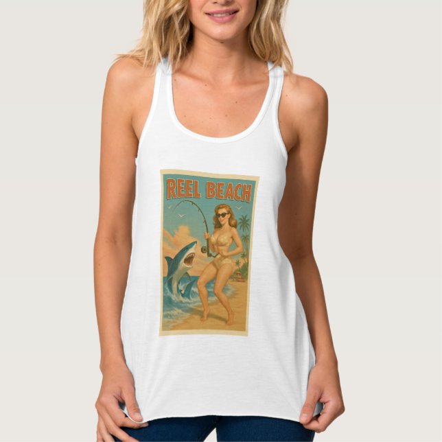 Retro Strand Hajfiske Pin-Up Kustliv Linne Med Racerback (Framsida)