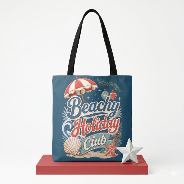 Retro Strand Julklubb Kustlig Jul Tygkasse (Beachy Holiday Club Retro Coastal Christmas Tote Bag)