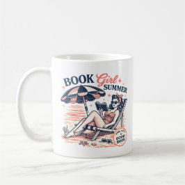 Retro strand läsbok tjej sommar kaffemugg